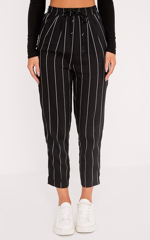 Diya Black Pinstripe Casual Trousers