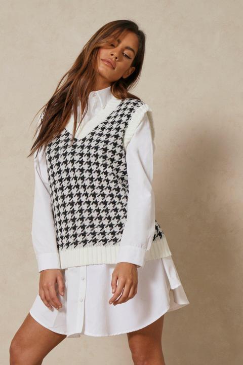 Dogtooth Knitted Tank Top Jumper