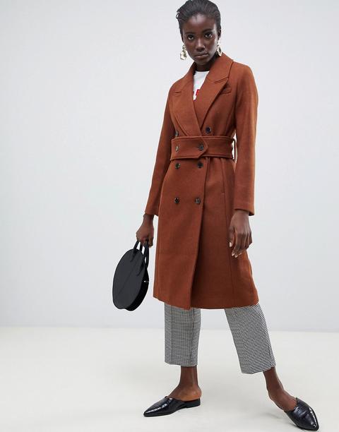 Selected - Cappotto Midi Doppiopetto In Lana - Marrone