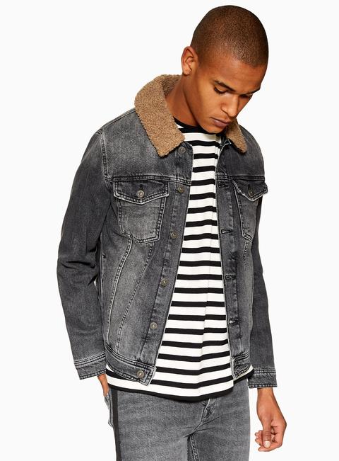 Black denim borg jacket cheap mens