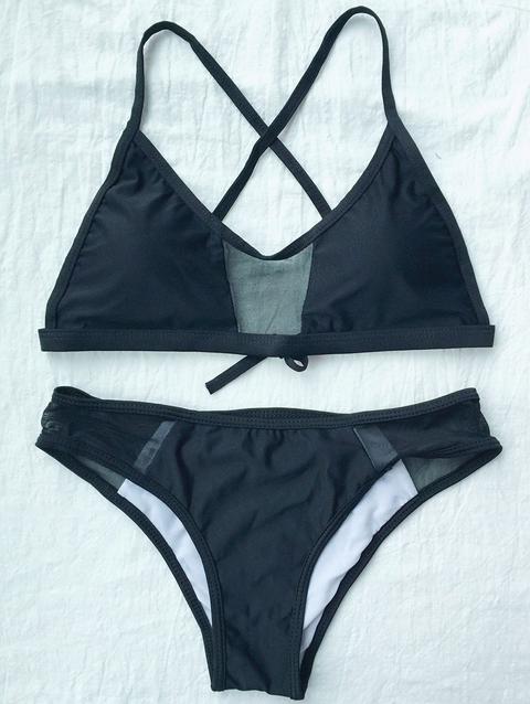 Solid Color Spaghetti Straps Bikini Set