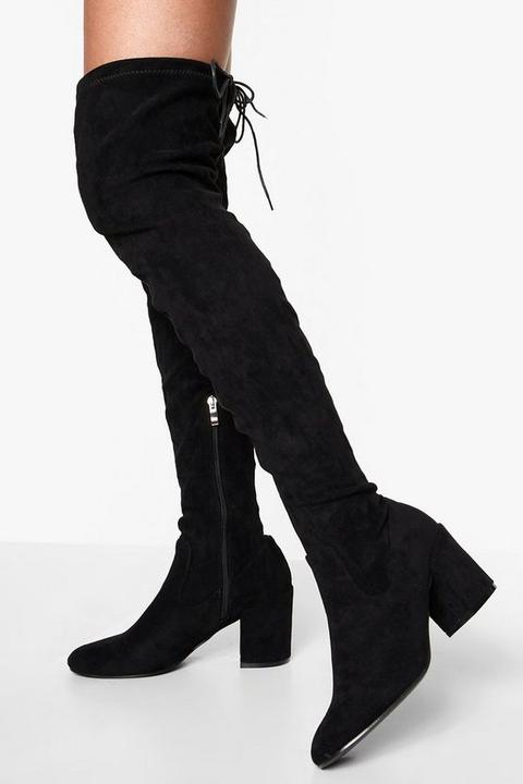 Womens Block Heel Thigh High Over The Knee Boot - Black - 3, Black