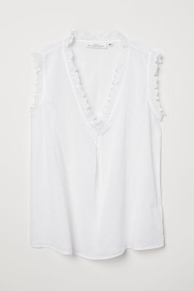 H & M - Camicetta Smanicata In Cotone - Bianco