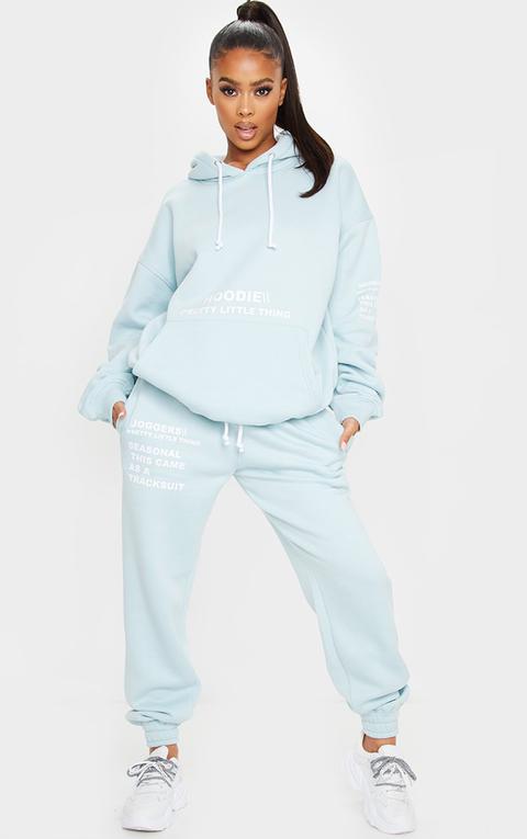 Prettylittlething Light Blue Haze Slogan Print Joggers