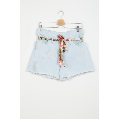 Shorts In Denim Chiaro Con Fusciacca Fantasia