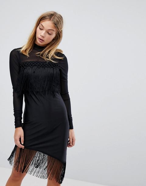 Minivestido Negro Con Flecos De Y.a.s