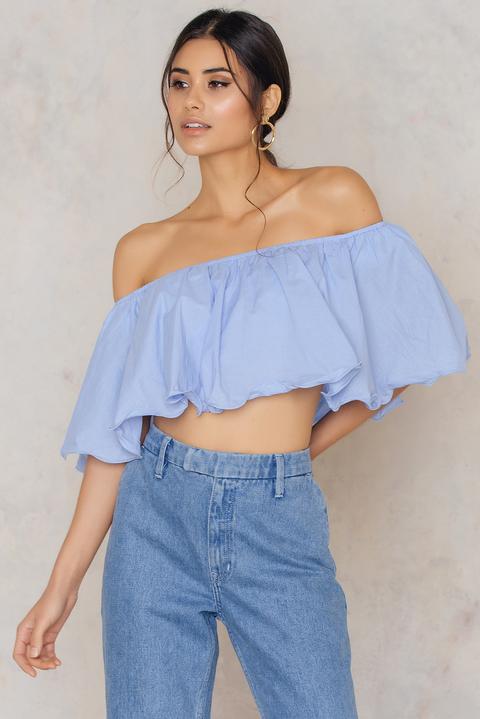 Flounce Off Shoulder Cropped Top Blue