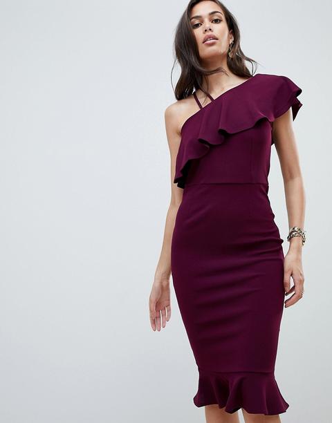 Girl In Mind - Vestito Midi Monospalla Con Volant - Viola