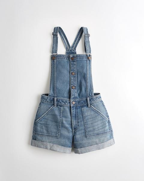 Lei Salopette Mom Shorts Classic In Denim Elasticizzato A Vita Alta 4 In.