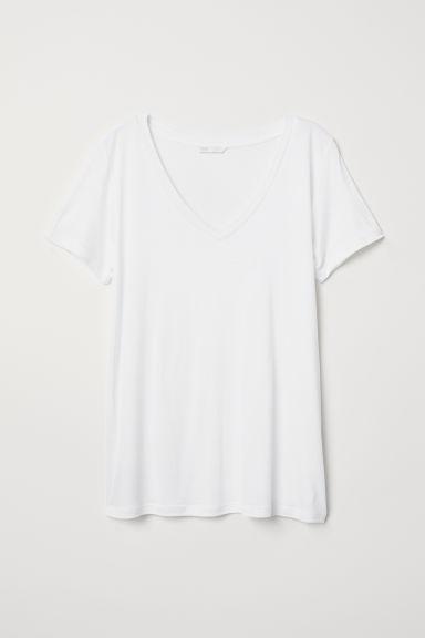 Camiseta Con Cuello De Pico - Blanco