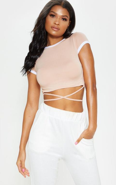 Phillipa Nude Jersey Harness Contrast Crop T Shirt, Pink