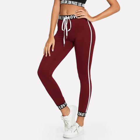 Per Lo Sport Lettere Cordone Bordò Leggings
