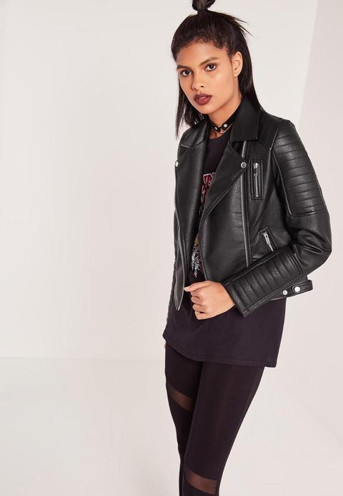 Faux Leather Biker Jacket Black