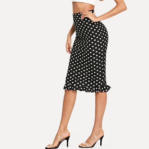 Falda De Lunares Ajustada
