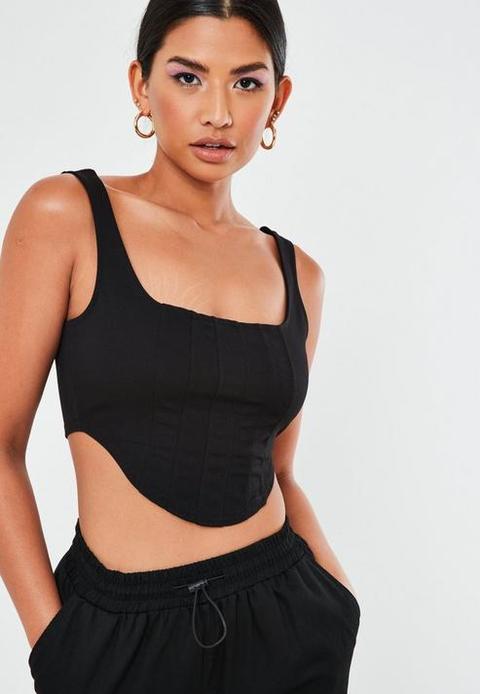 Black Crepe Corset Crop Top, Black