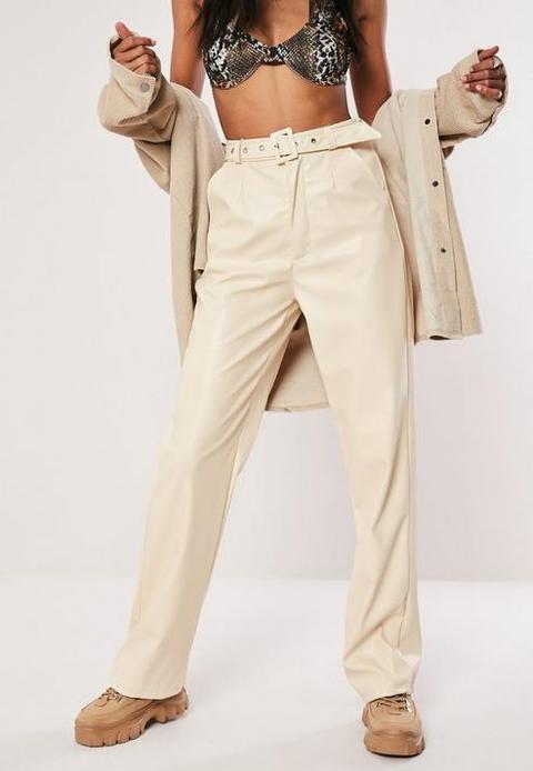 Stone Faux Leather Wide Leg Trousers 