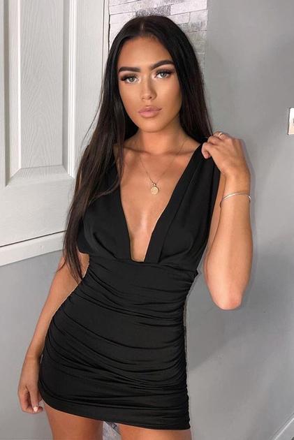 Roxie Black Plunge Neck Bodycon Dress