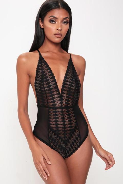 Black Lace Overlay Bodysuit