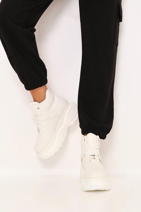 White Lace Up Chunky Trainer Boots from 