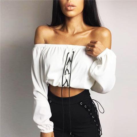 Marica Lace Up Off Shoulder Crop Top