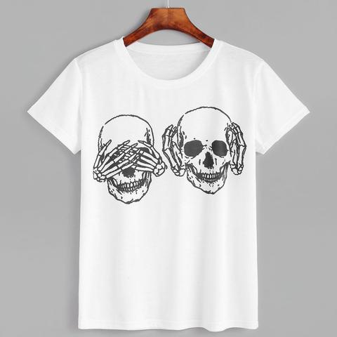 T-shirt Stampa Cranio - Bianco