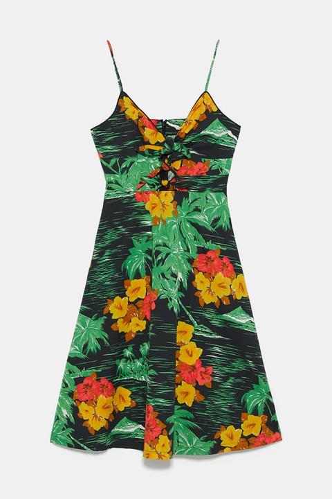 zara green floral print dress