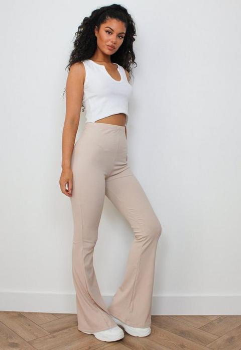 Stone Rib Flared Trousers, Stone