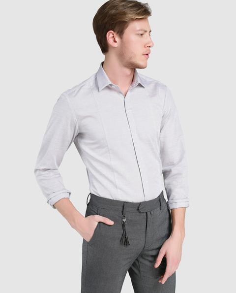 Camisa De Hombre Slim Lisa Gris