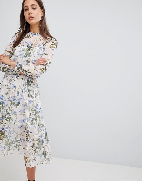 New Look Summer Floral Midi Dress - White Pattern