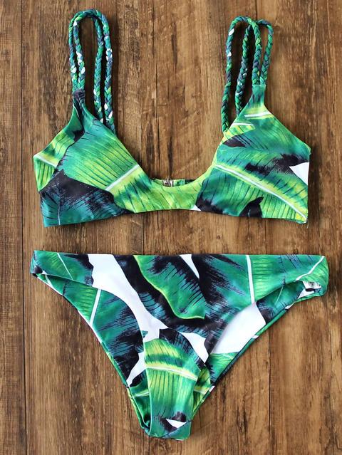 Sets De Bikini Con Estampado Tropical Trenzados