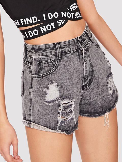 Shorts Denim Rotos Bajo Crudo
