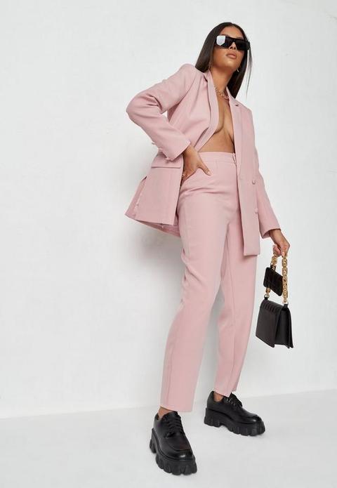 Dusky Pink Co Ord Tailored Carrot Leg Trousers, Pink