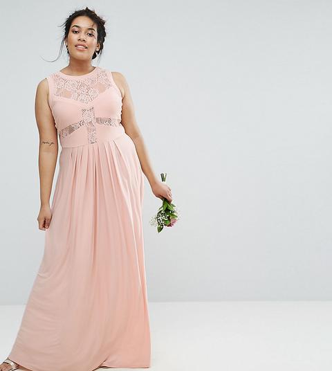 Vestido Largo Plisado Con Parte Superior De Encaje De Asos Curve Wedding-rosa