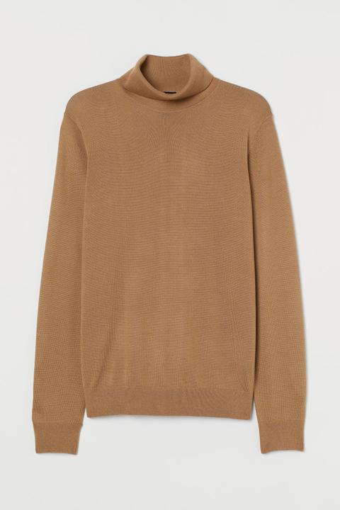 Wool-blend Polo-neck Jumper - Beige