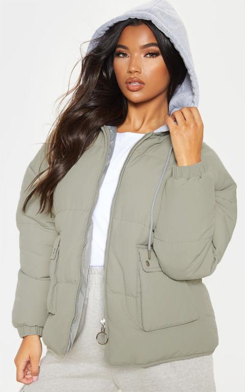 Sage Peach Skin Oversized Hooded Puffer