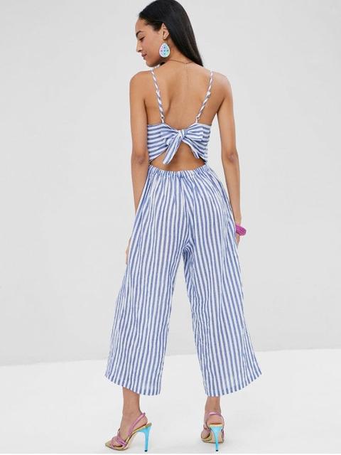 Knotted Stripes Cami Jumpsuit Light Steel Blue