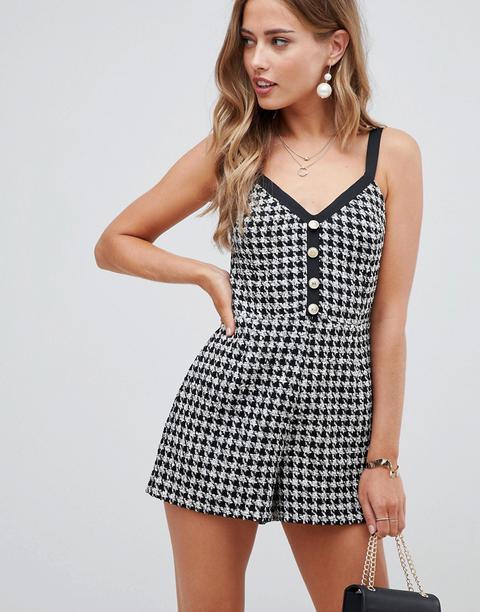 Mono Corto De Tirantes Con Diseño A Cuadros Y Botones Dorados De Asos Design