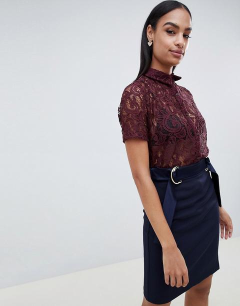 Camisa De Manga Corta De Encaje De Vesper-violeta