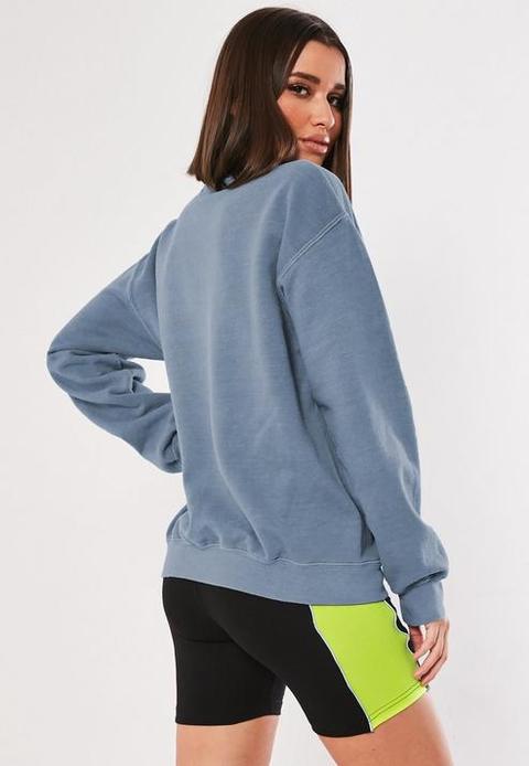 Navy Missguided Slogan Washed Sweatshirt Navy from Missguided on