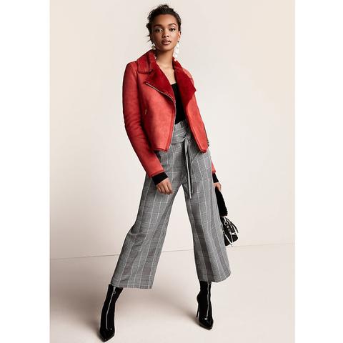 Red Faux Shearling Biker Jacket