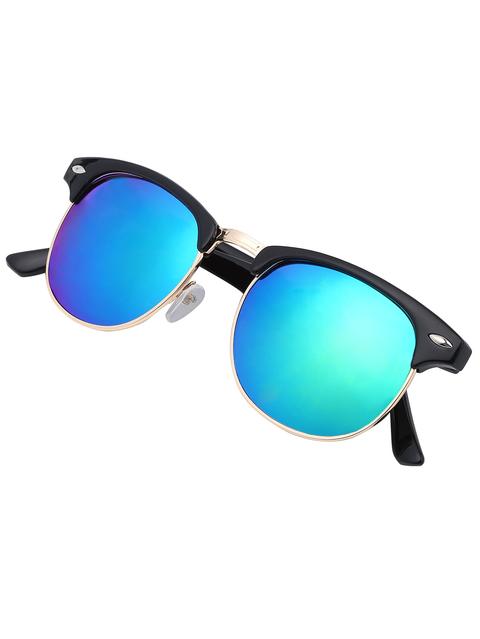 Browline Frame Mirrored Lenses Sunglasses