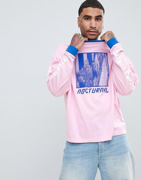 Asos Design Oversized Long Sleeve T-shirt With City Scape Print And Contrast Ringer