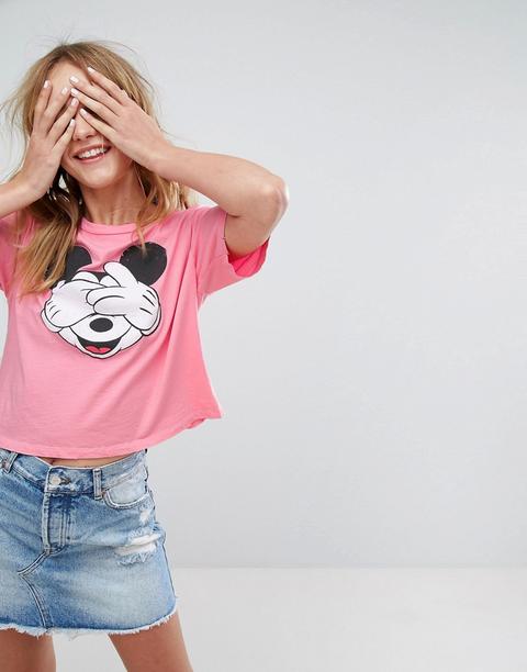 Pull&bear - T-shirt Con Faccia Di Topolino - Rosa