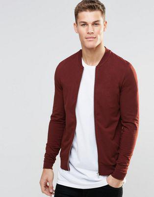 Asos - Bomber Attillato In Jersey Rosso Scuro