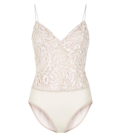 Pale Pink Floral Sequin Embroidered Bodysuit New Look