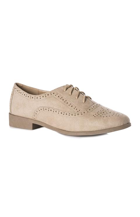 Zapato Brogue Beige Con Cordones