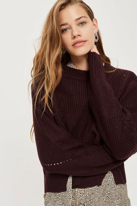 Womens Zip Back Ribbed Jumper - Dark Purple, Dark Purple