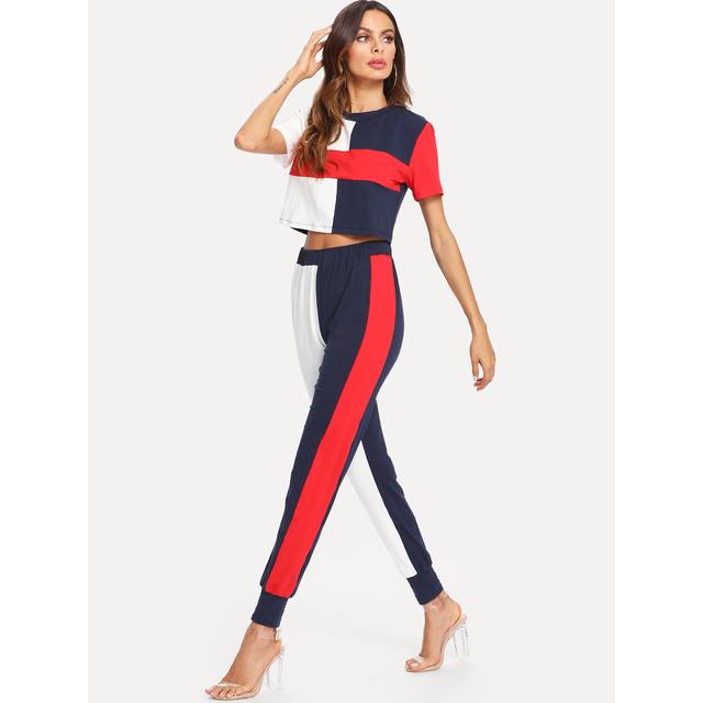 T-shirt E Pantaloni Della Tuta Color Block from SheIn on 21 Buttons