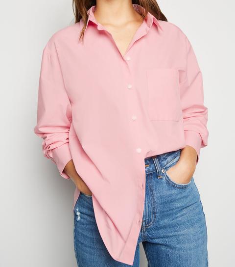 Pink Oversized Poplin Shirt New Look