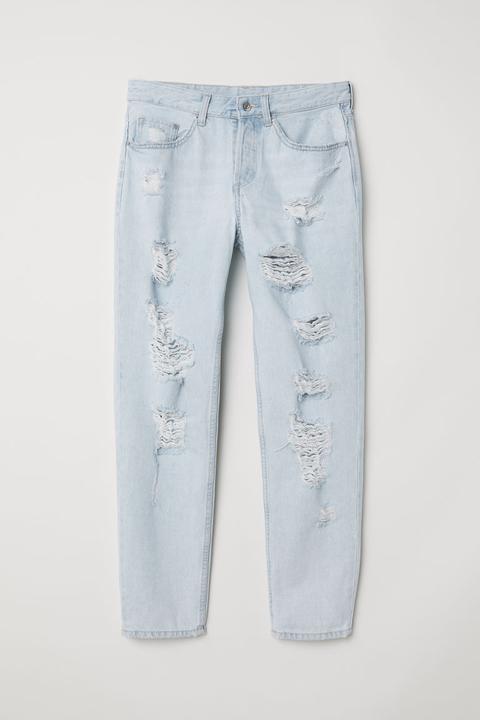 Boyfriend Low Ripped Jeans - Bleu